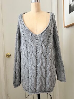 BDG Oversize Deep V Grey Knit Sweater